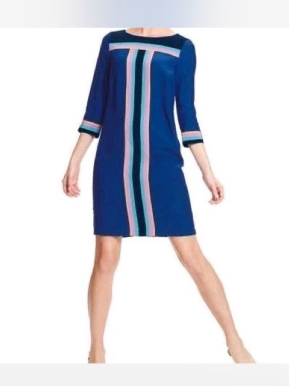 Boden Montrose Shift Knee Length Dress Sz 4 Blue Colorblock Preppy